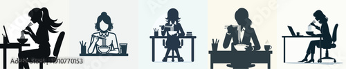 Silhouette Vector Illustration of a Woman Eating Noodles