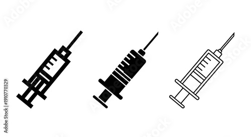 Medical syringes in varying pixel densities and line art styles are illustrated side by side