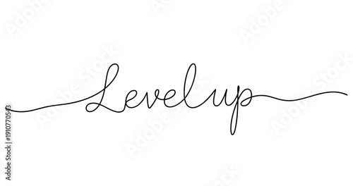 Elegant script calligraphy saying 'level up' in black. No editable strokes