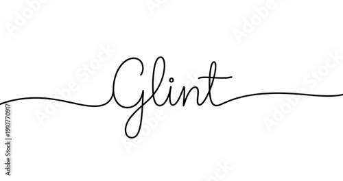 Elegant cursive typography of the word glint with swirling line. No editable strokes