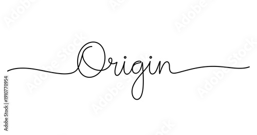 Elegant calligraphy of the word origin in black on white background. No editable strokes
