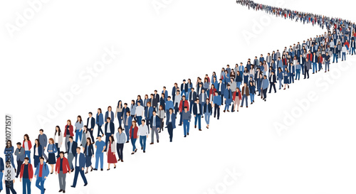 Diverse Group of People Standing in a Long Curving Queue Line Formation Over White Background for Business Waiting List Consumerism and Human Demographic Concepts