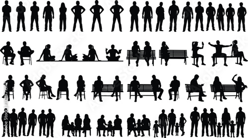 Adobe Stock Title: Large Vector Silhouette Collection of Happy Families with Parents Holding Hands and Playing with Children for Parenting Togetherness Childhood and Diverse Domestic Life Concept