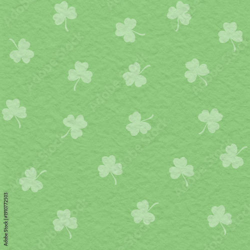 Seamless Green Shamrock Clover Pattern on Green Paper Texture