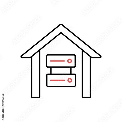 icon an on premises server building with integrated data storage racks, isolated against a clean background.