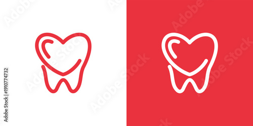 Dental care logo with heart shape tooth and love symbol.