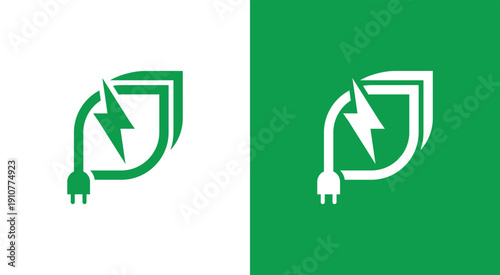 Green energy logo with leaf and lightning bolt for ecofriendly power.