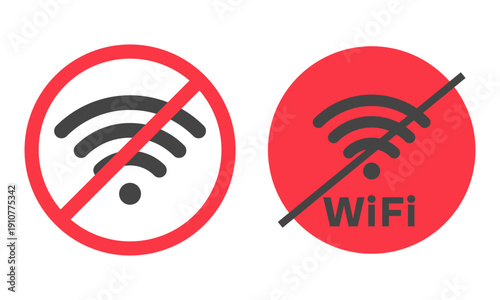 Set of no wi fi signal. WiFI free zone. No internet. Disconnect. Vector