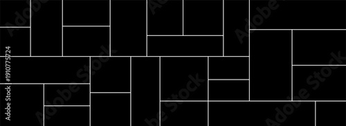 Old elegant album for 27 pictures. Vector collage template on black background. Futuristic layout for gallery photo. Image frame for mood board. Memory wall.