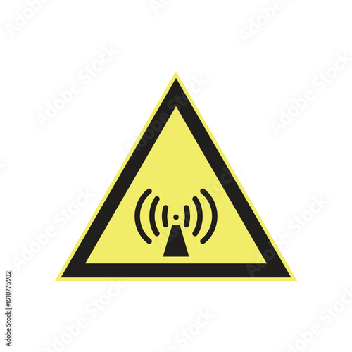 Non-ionizing radiation warning triangle symbol. Safety sign indicating electromagnetic wave hazards in laboratory and industrial environments.