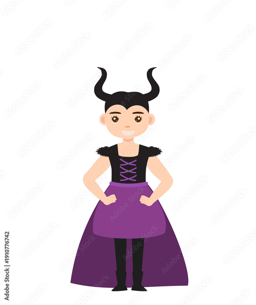 Fototapeta premium Confident Devil Girl Halloween Costume Cartoon Illustration