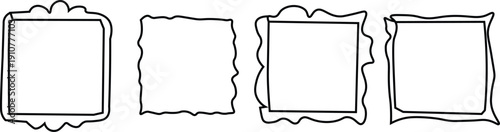 Hand Drawn Minimalist Frames Set. Organic and Imperfect Doodle Boxes for Storyboarding. Simple Black Outline Rectangles for Creative Layouts. Hand Rendered Linear Borders and Placeholder Icons.