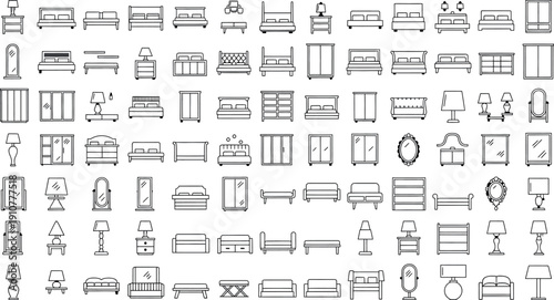 Canvas Print Collection of various furniture icons isolated on transparent background