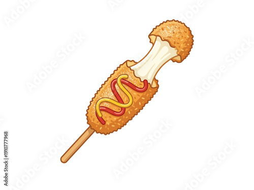 Korean Corndog Crispy Mozzarella Flat Vector Illustration