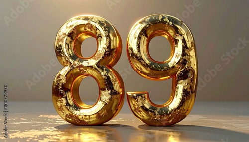 Golden Number 89 - Shiny and Reflective Celebration of Eighty-Nine.