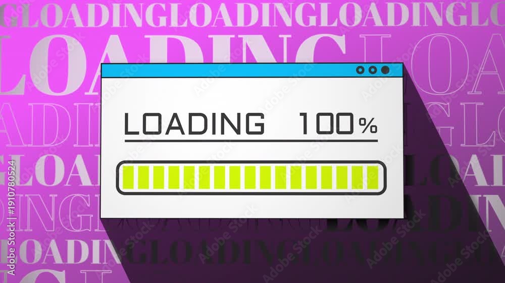 Retro computer UI loading screen animation with progress bar and ...