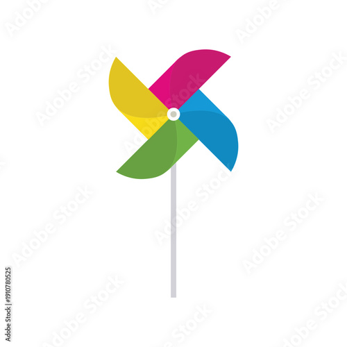 A vibrant origami paper pinwheel toy vector illustration featuring a colorful plastic design that rotates in the summer wind to capture the air and energy of a child's toy mill