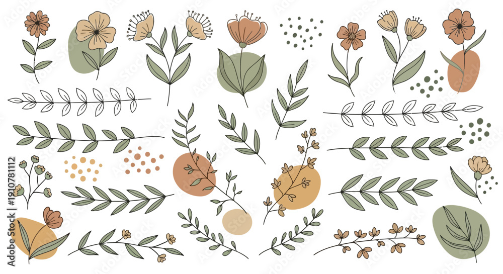 Fototapeta premium Boho Floral Border Decorative Elements vector