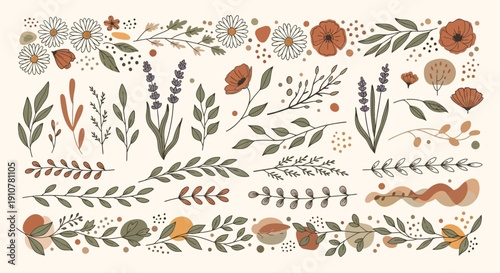 Boho Floral Border Decorative Elements vector