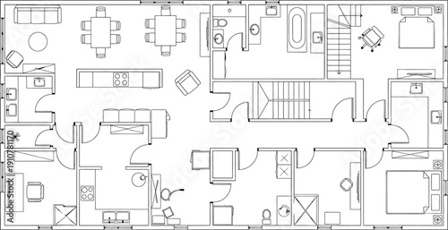 A blurry black and white floor plan image isolated on transparent background
