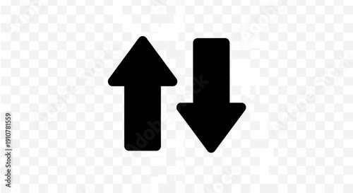 Black and white vector icon of upward and downward arrows indicating direction and movement