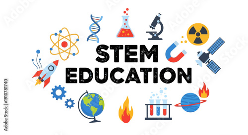 STEM Education Illustration with Science Technology Engineering and Mathematics Icons