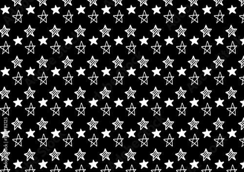 白黒の手描き星イラストパターン背景素材