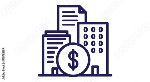 Corporate finance and real estate investment icon representing property value and monetary assets