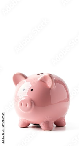 A classic ceramic pink hog piggybank isolated on a white background, symbolizing financial saving, careful investment, and future security needs ,economy ,ceramic ,budget