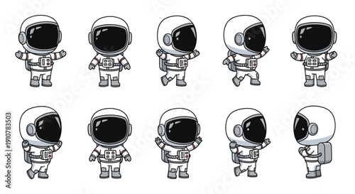 Cute cartoon astronauts in various poses and expressions  