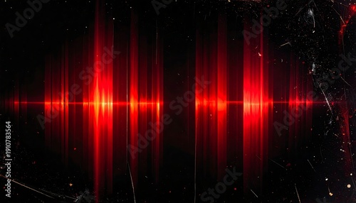 Dynamic Red Sound Waves Abstract Technology Background with Grunge Texture