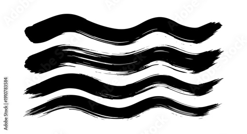 Dynamic black brush strokes on white background for creative design