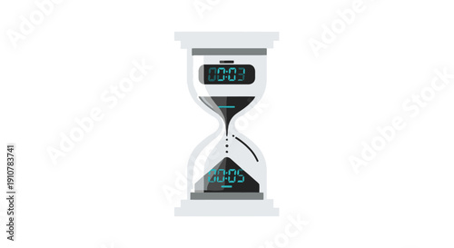 Time passing quickly measured by hourglass with sand flowing from top to bottom in digital illustration