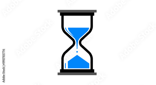 An hourglass with blue sand slowly draining from top to bottom