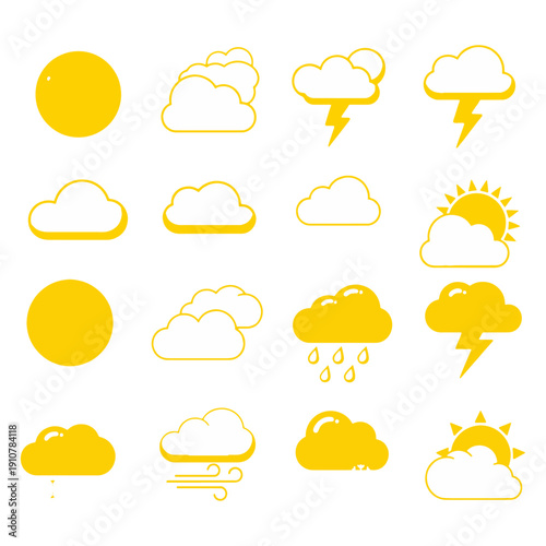 Cartoon Weather Icons Vector Sheet Simple Shapes Flat Design