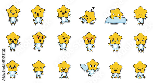 Cute star character expressing various emotions in cartoon style  