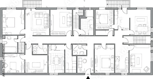 A blurry black and white floor plan image isolated on transparent background