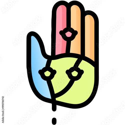 Colorful Human Palm Hand Acupressure Points Vector Illustration, Flat Graphic for Holistic Healing, Wellness, and Alternative Medicine