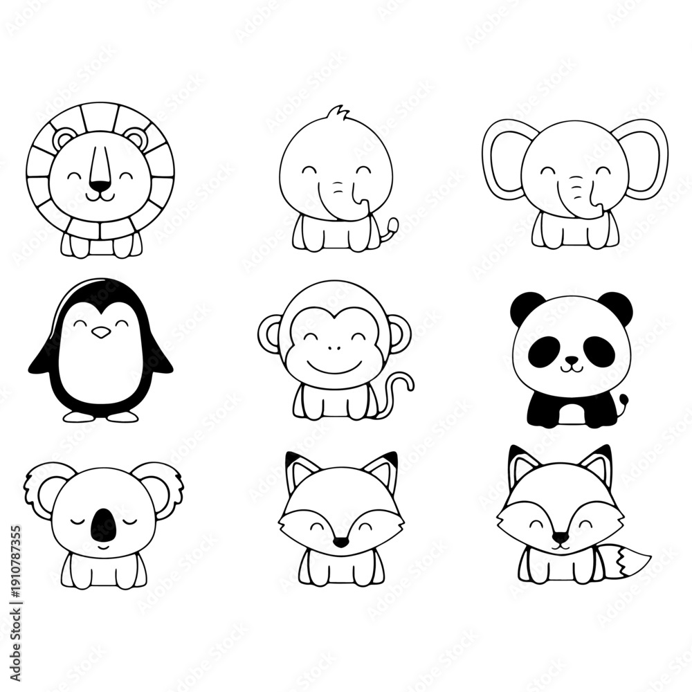Obraz premium Animal Icons Set Cartoon Style Simple Rounded Shapes Vector