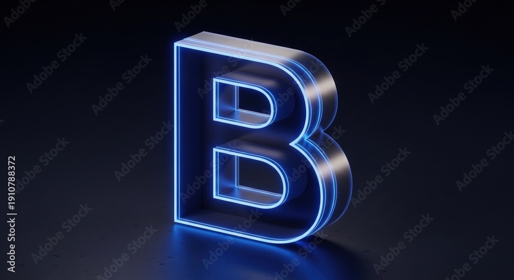 Fototapeta premium Glowing blue neon letter B on dark background