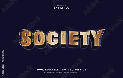 Editable vector text effect for Society with luxurious gold letters on dark background
