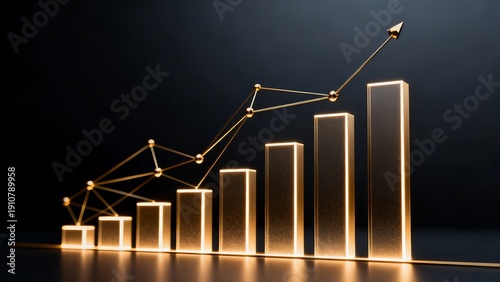 Golden glowing bar chart with upward trend