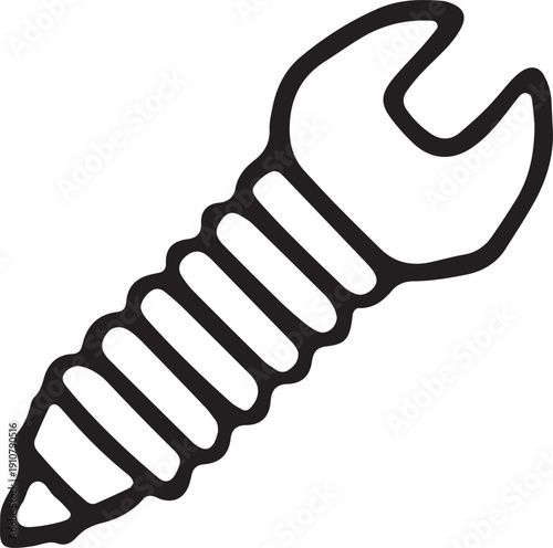Metal screw icon: Vector threaded fastener or bolt line art