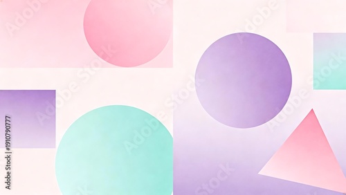 Colorful geometric shapes on pastel background