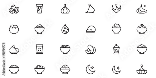 Ramadan Iftar Food and Drink Line Icon Set