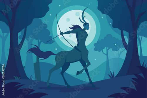 Centaur Archer Running In Moonlit Forest