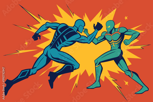 Comic Fight Scene With Bold Action Lines