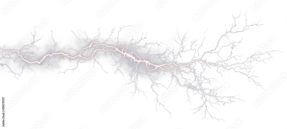 Fototapeta premium White electric arcs flash rapidly through storm clouds. The sky glows with intense power and motion. Use as PNG overlays for dramatic weather and lightning effects.