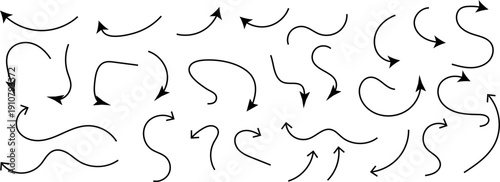 Collection hand drawn arrows. Set simple arrows isolated on white background. Arrow mark icons. Arrow paint - stock vector.