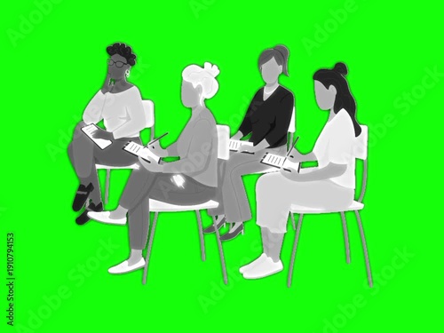 Business people working and communicating. Corporate teamwork concept isolated on green screen background